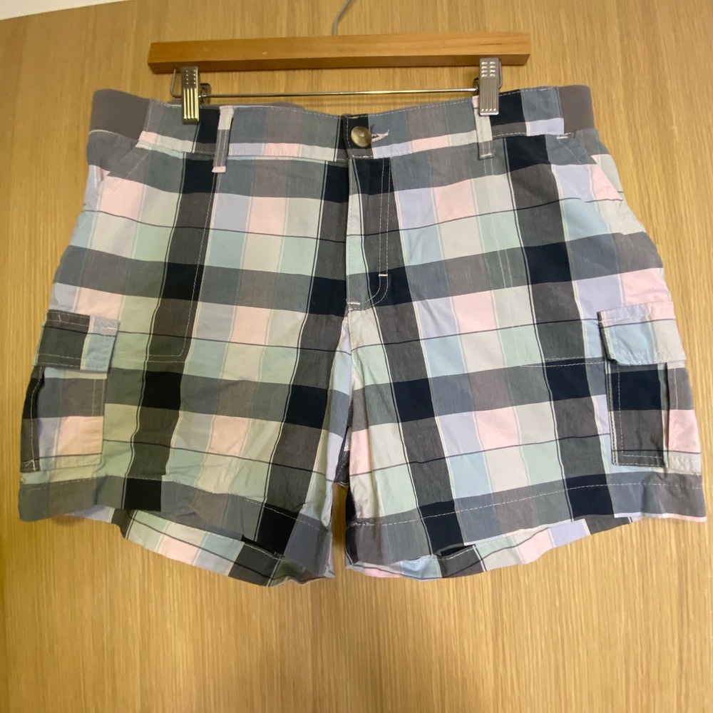 Lee Womens 14 M Cargo Shorts Multicolor Plaid Mid Rise Regular Fit 112316603